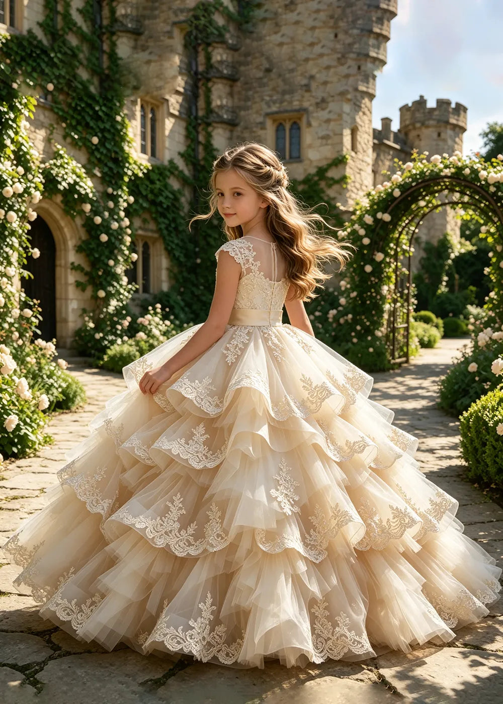 Illusion Cap Sleeve Junior Bridesmaid Dress