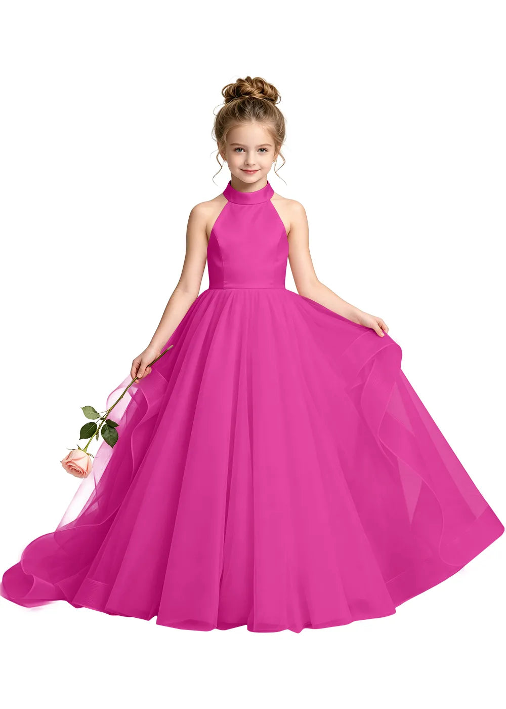 Satin Bodice Tulle Junior Bridesmaid Dress