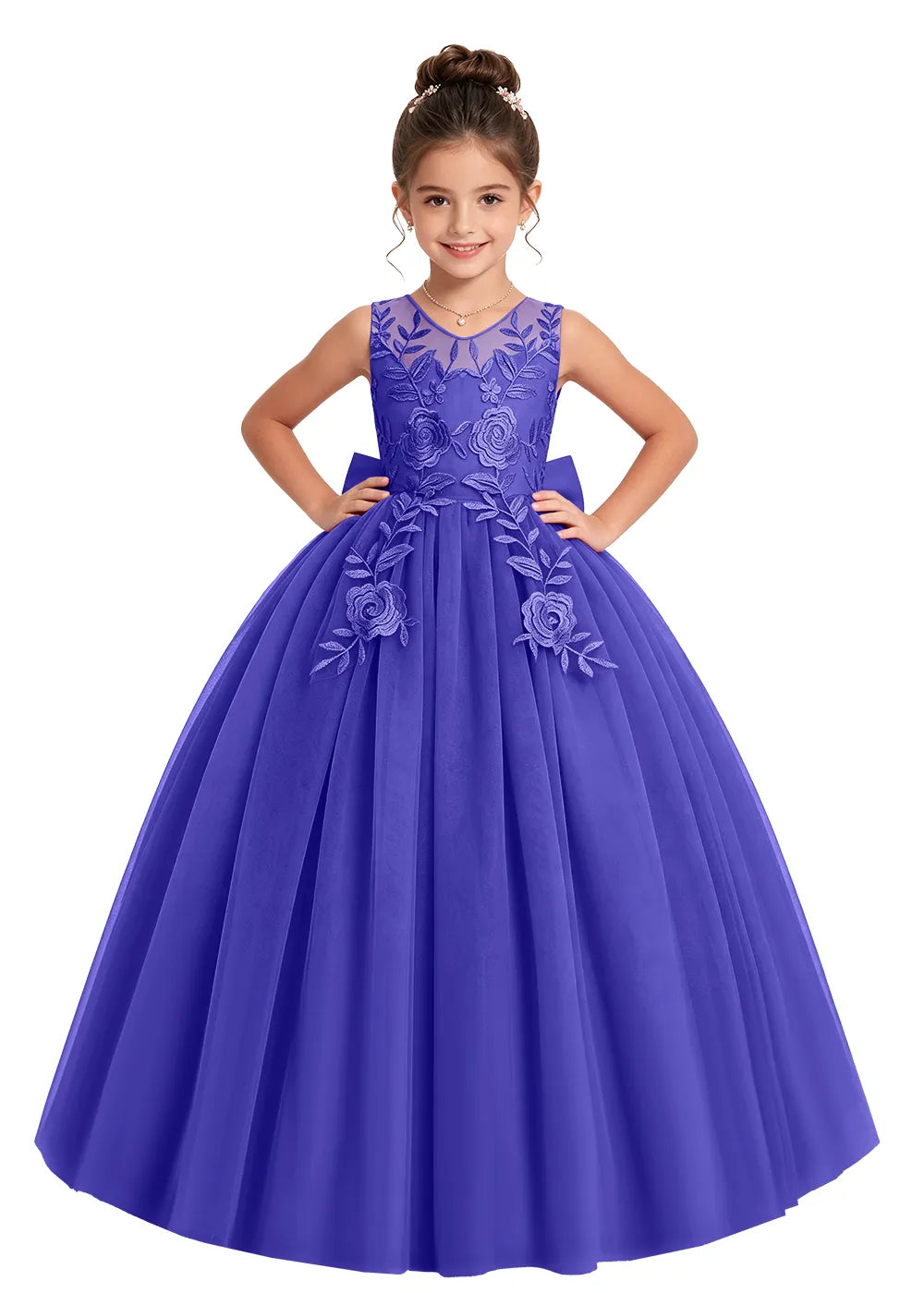 V-Back Floral Tulle Girls Gown
