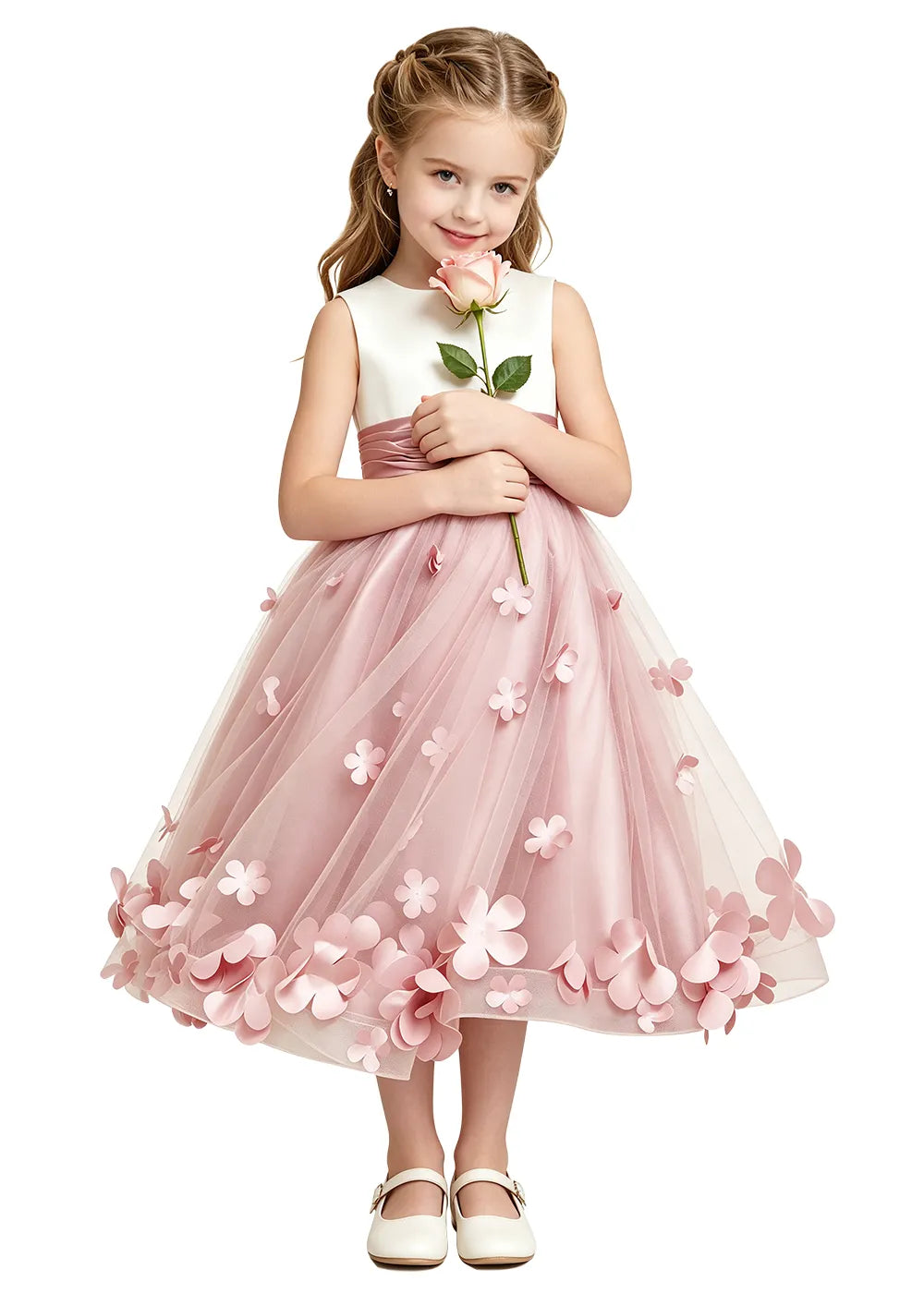 3D Floral Tulle Girls Party Dress