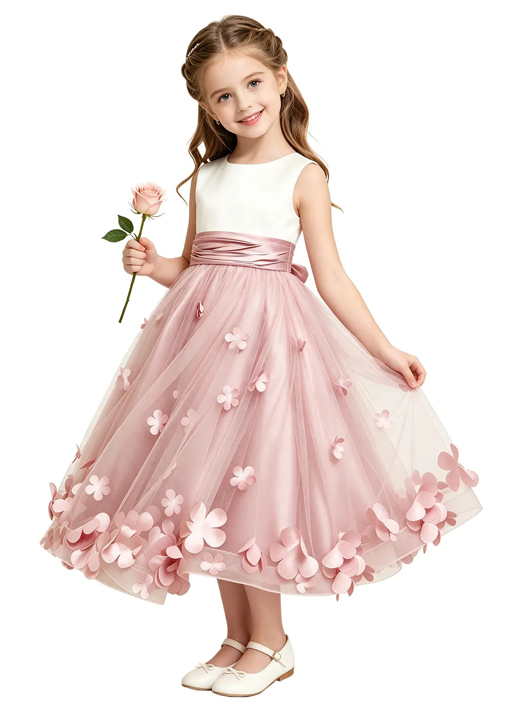 3D Floral Tulle Girls Party Dress