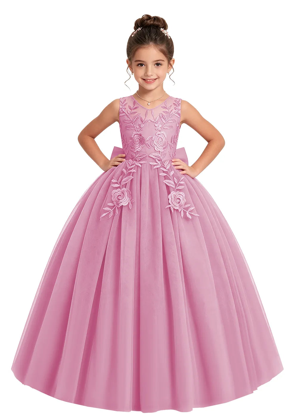V-Back Floral Tulle Girls Gown