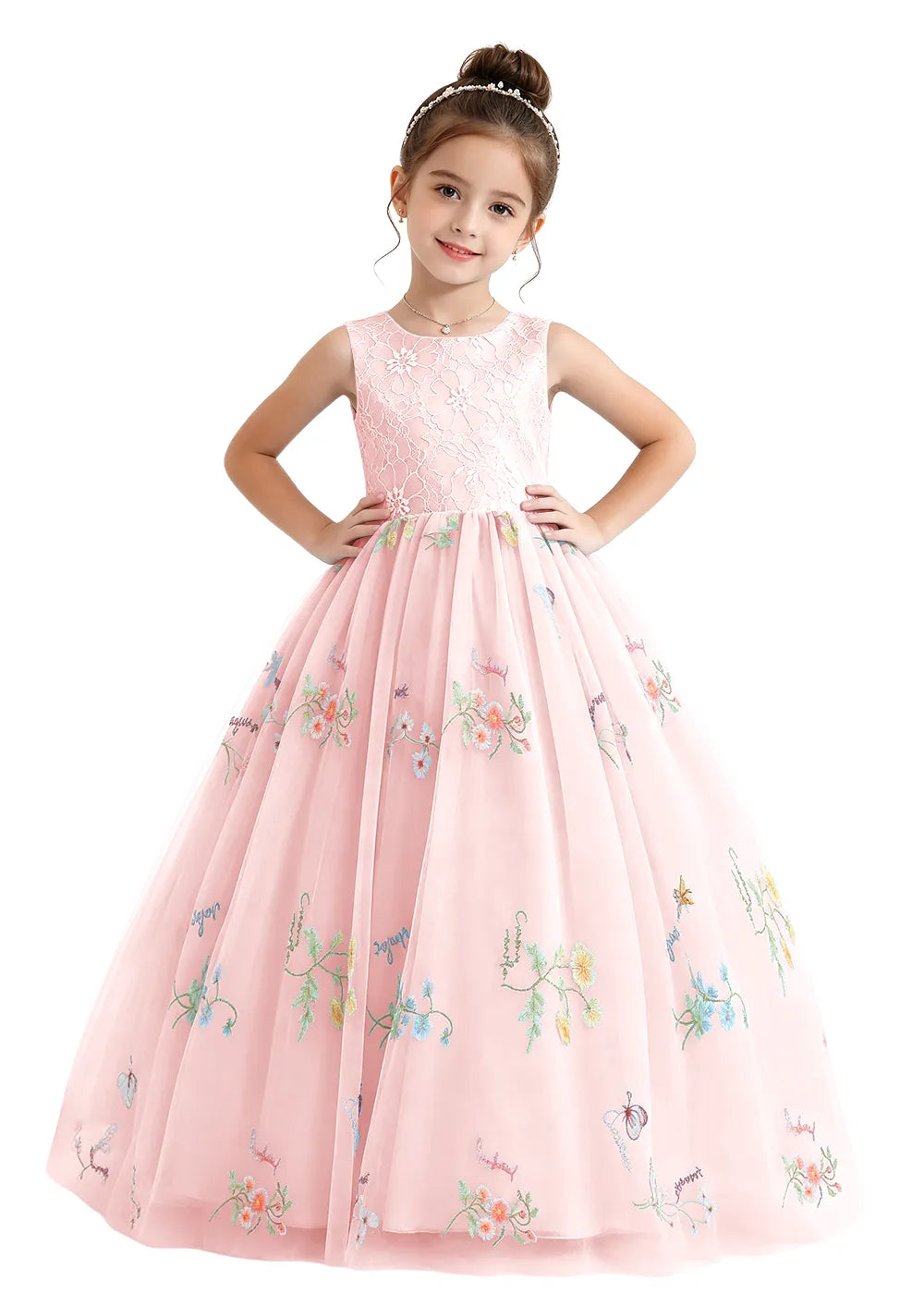Bow-Back Lace Tulle Girls Princess Dress