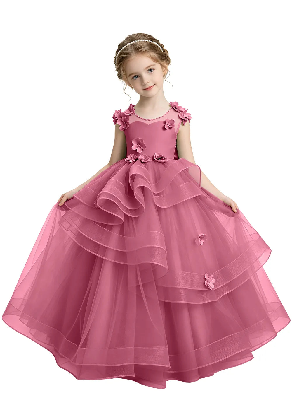 Layered Ruffle Tulle Girls Ball Gown