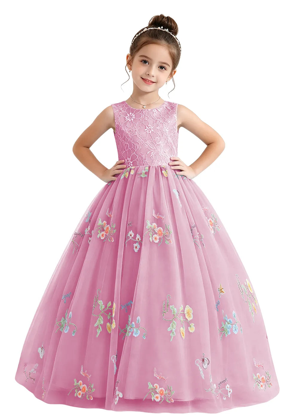 Bow-Back Lace Tulle Girls Princess Dress