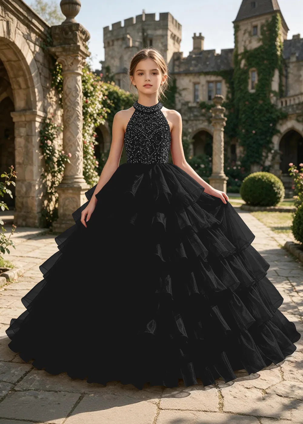 Embellished Ruffle Junior Formal Ball Gown