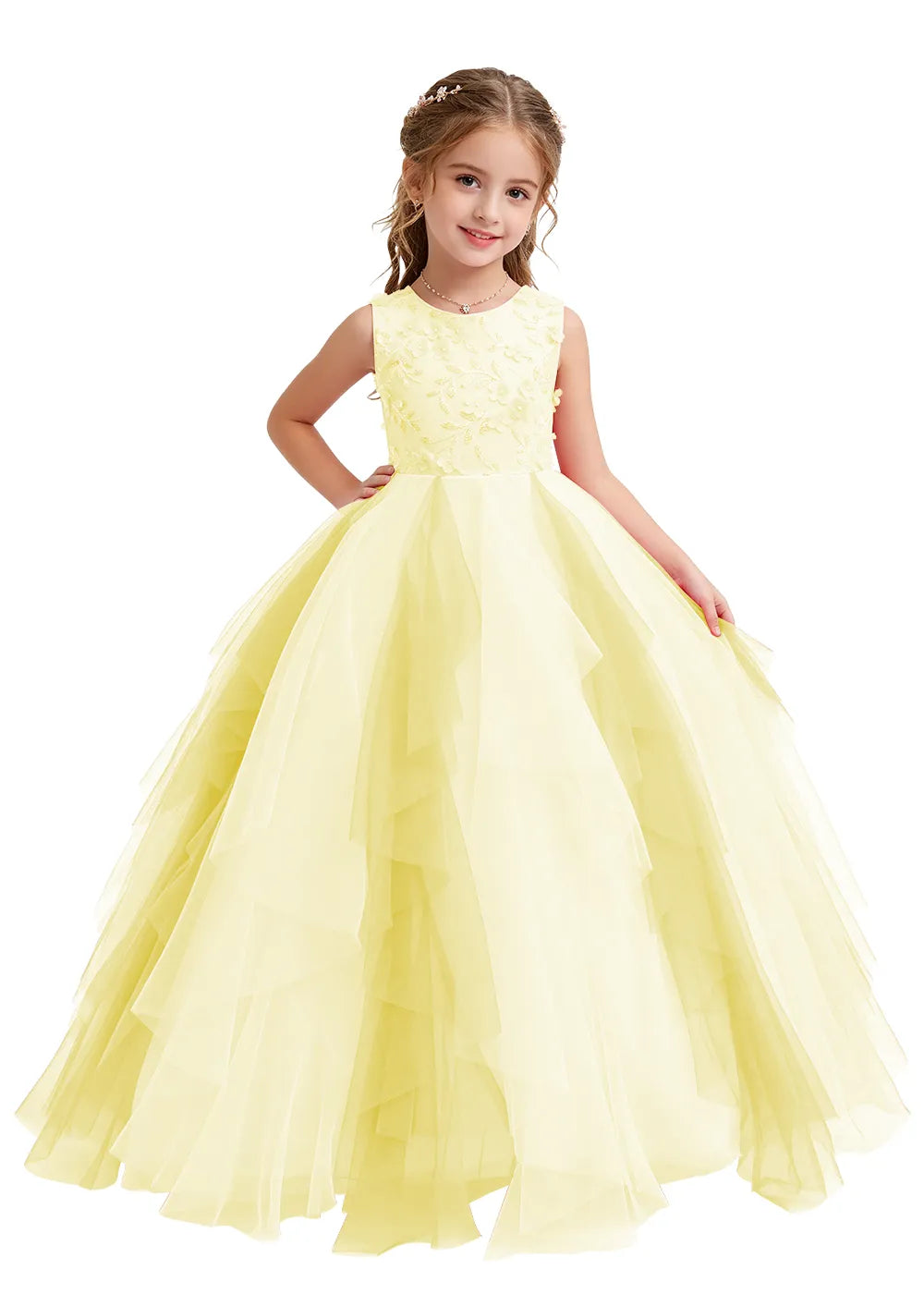 Layered Ruffle Tulle Ball Gown for Girls