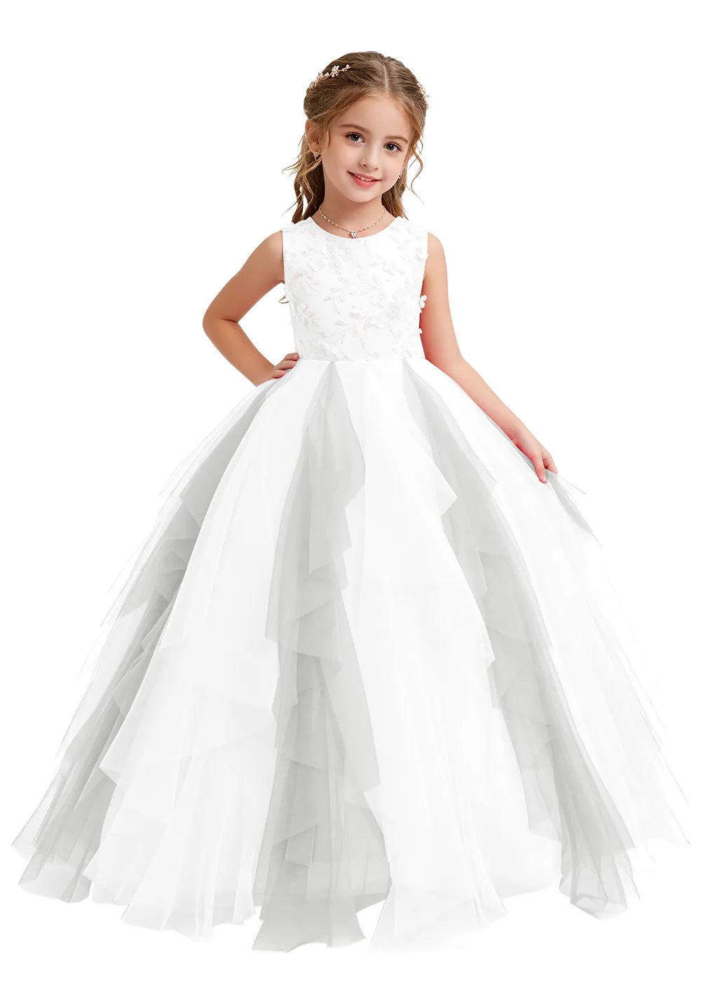 Layered Ruffle Tulle Ball Gown for Girls