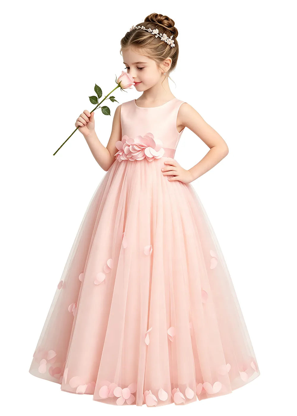 3D Petal Tulle Flower Girl Dress