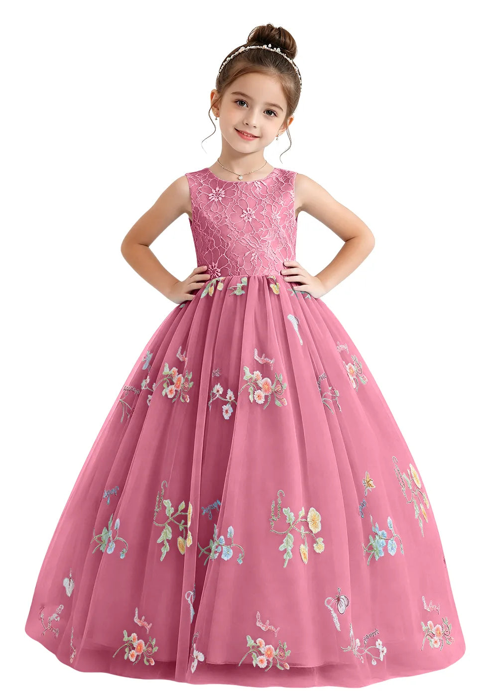 Bow-Back Lace Tulle Girls Princess Dress