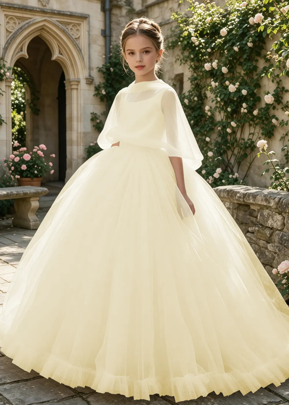 Minimalist Cape Sleeve Junior Bridesmaid Dress