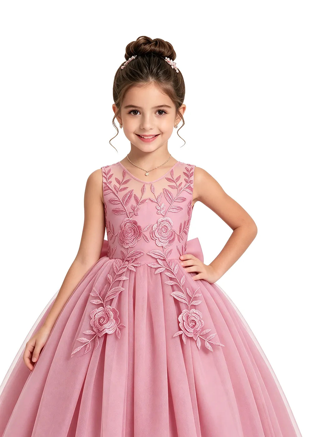 Floral Embroidered Flower Girl Dress