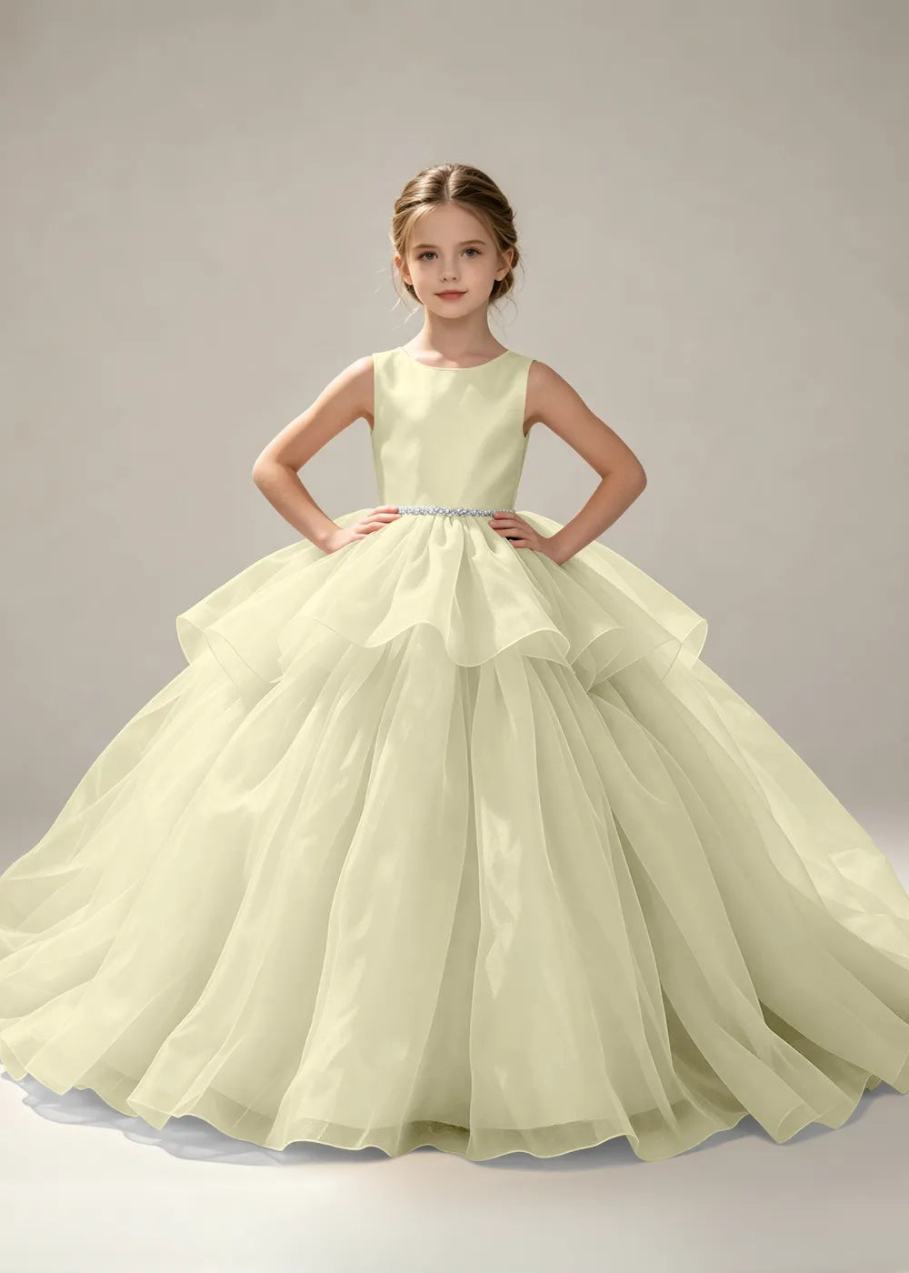 Minimalist Satin Flower Girl Ball Gown with Heart Back