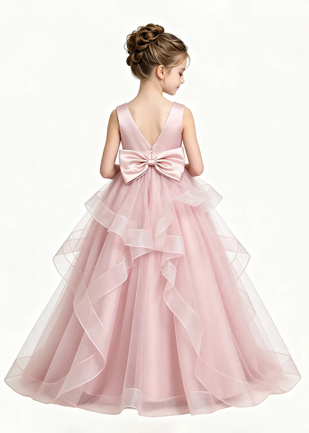Bow-Back Layered Tulle Flower Girl Dress