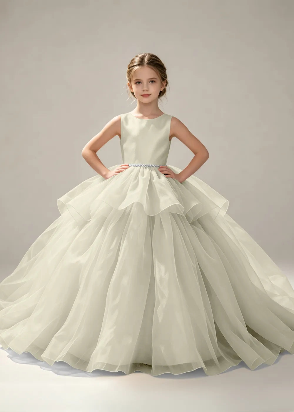 Pearl Waist Junior Bridesmaid Dress for Girls