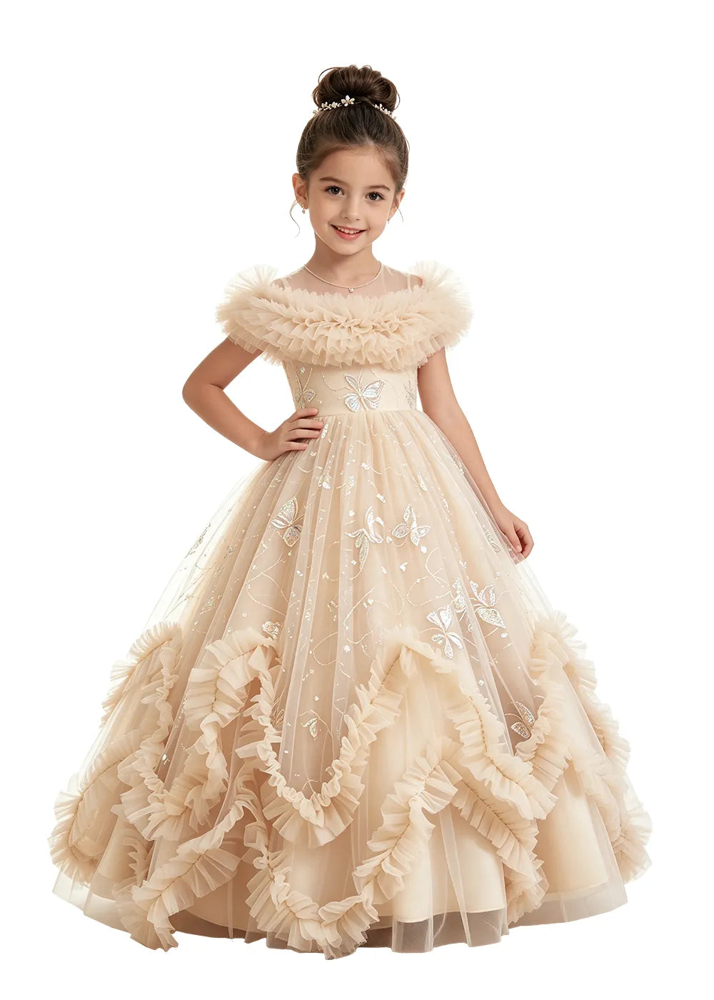 Butterfly Ruffle Tulle Girls Princess Dress