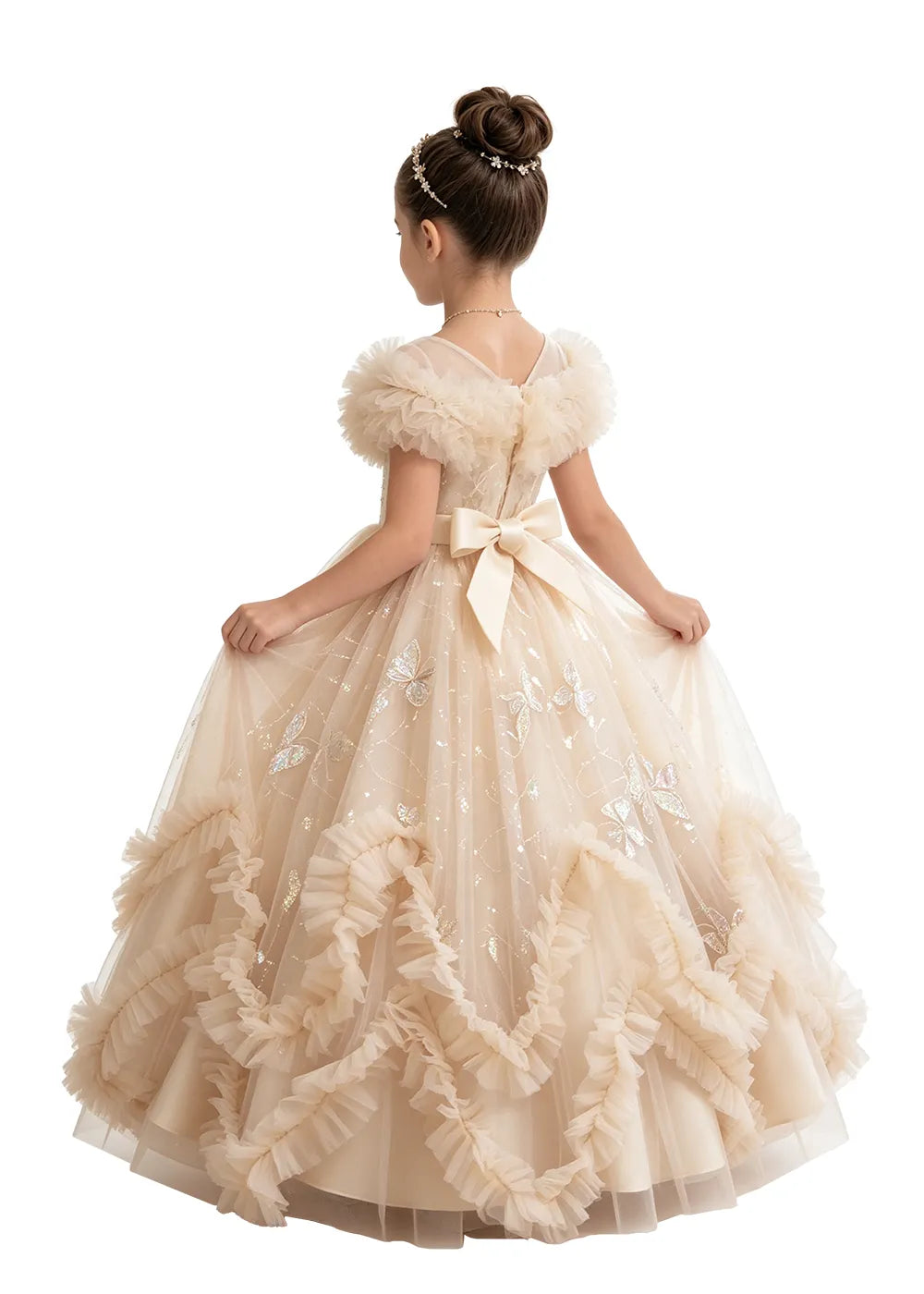 Butterfly Ruffle Tulle Girls Princess Dress