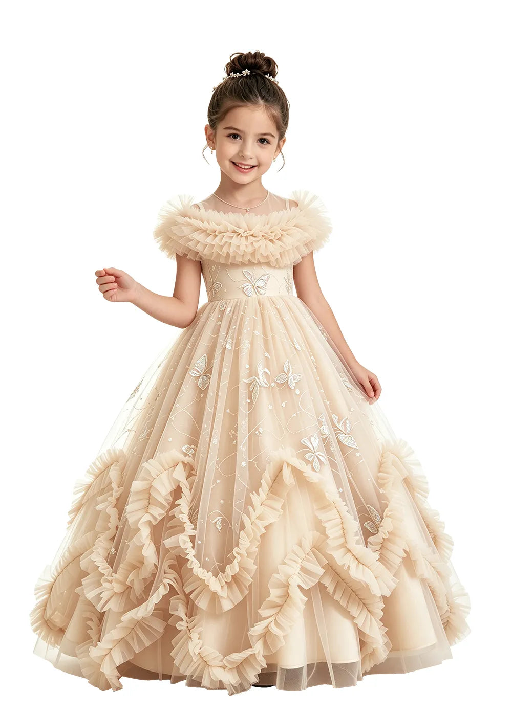 Butterfly Ruffle Tulle Girls Princess Dress