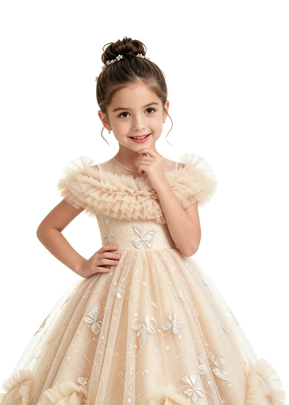 Butterfly Ruffle Tulle Girls Princess Dress
