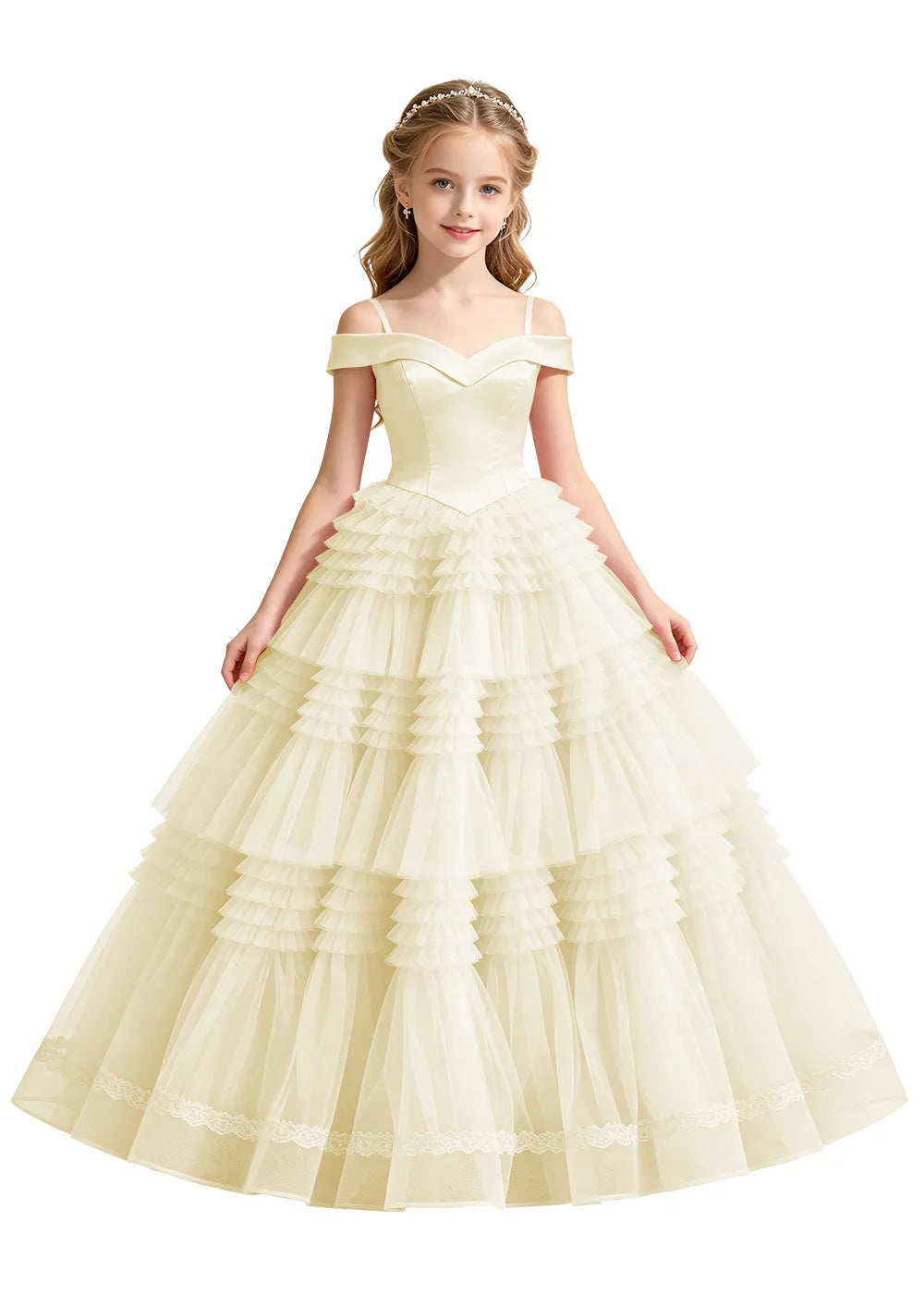 Tiered Ruffle Tulle Princess Ball Gown for Girls
