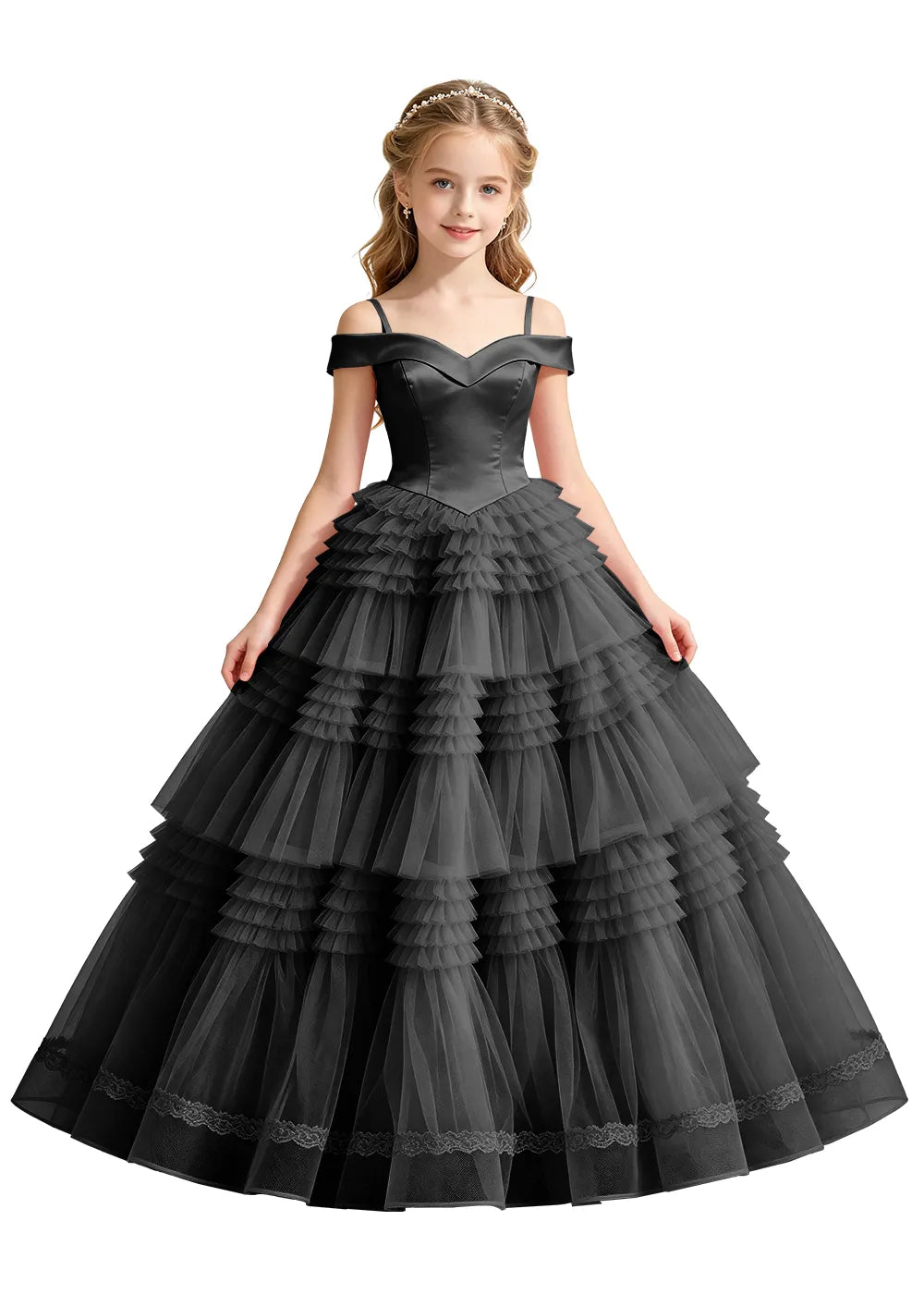 Tiered Ruffle Tulle Princess Ball Gown for Girls
