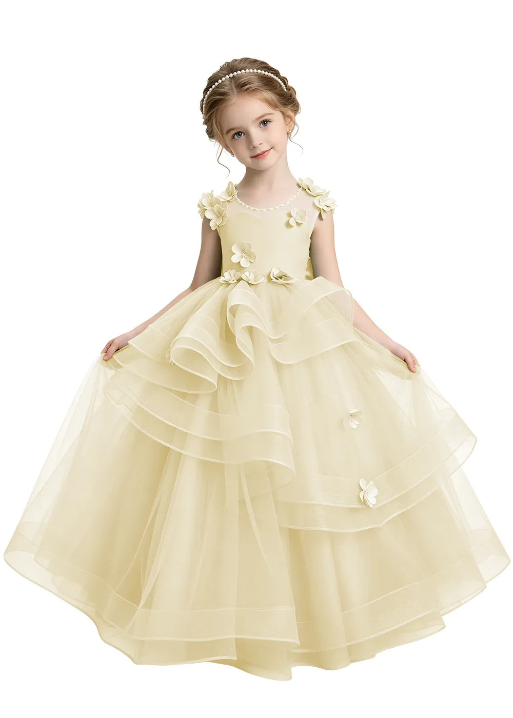 Layered Ruffle Tulle Girls Ball Gown