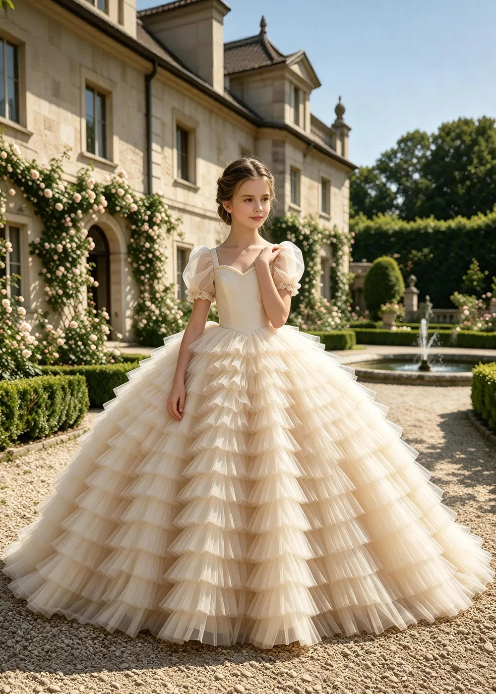 Puff Sleeve Corset-Back Junior Bridesmaid Gown