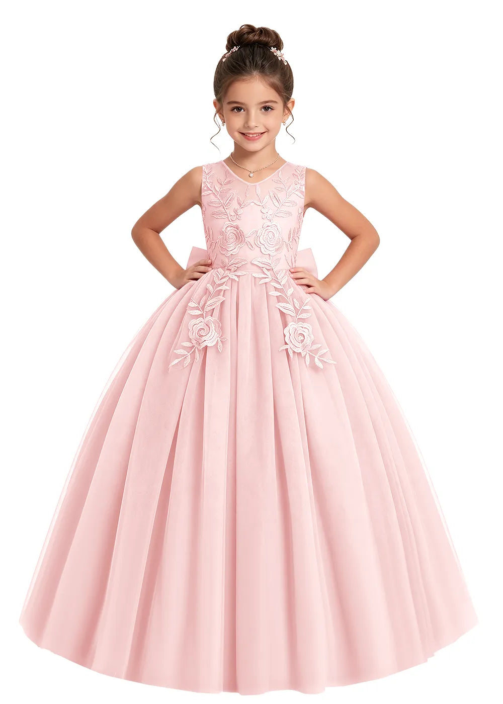 V-Back Floral Tulle Girls Gown