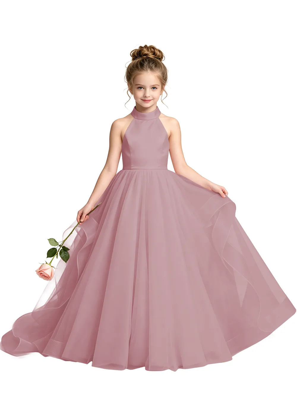 Satin Bodice Tulle Junior Bridesmaid Dress