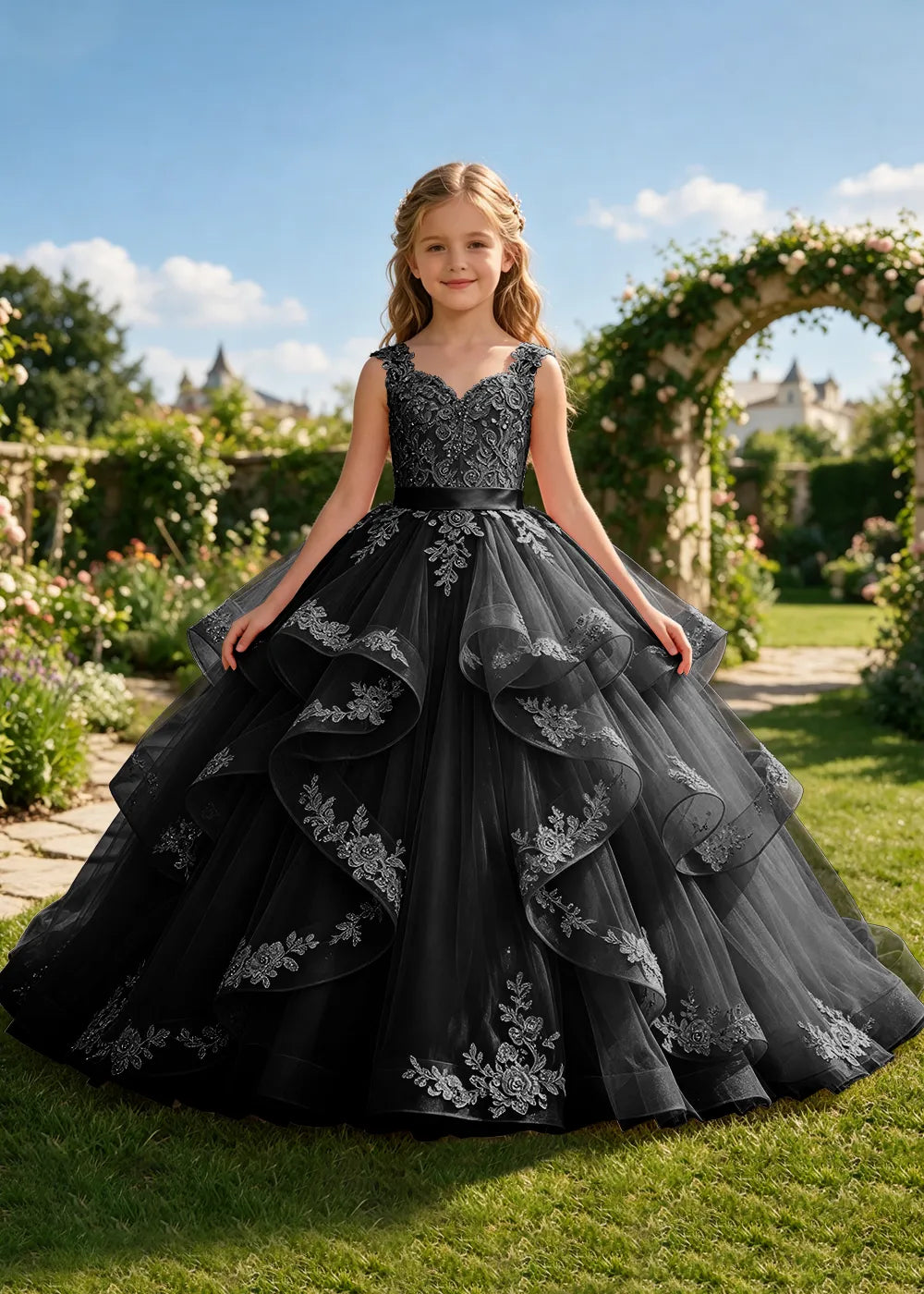 Floral Lace Corset-Back Flower Girl Ball Gown