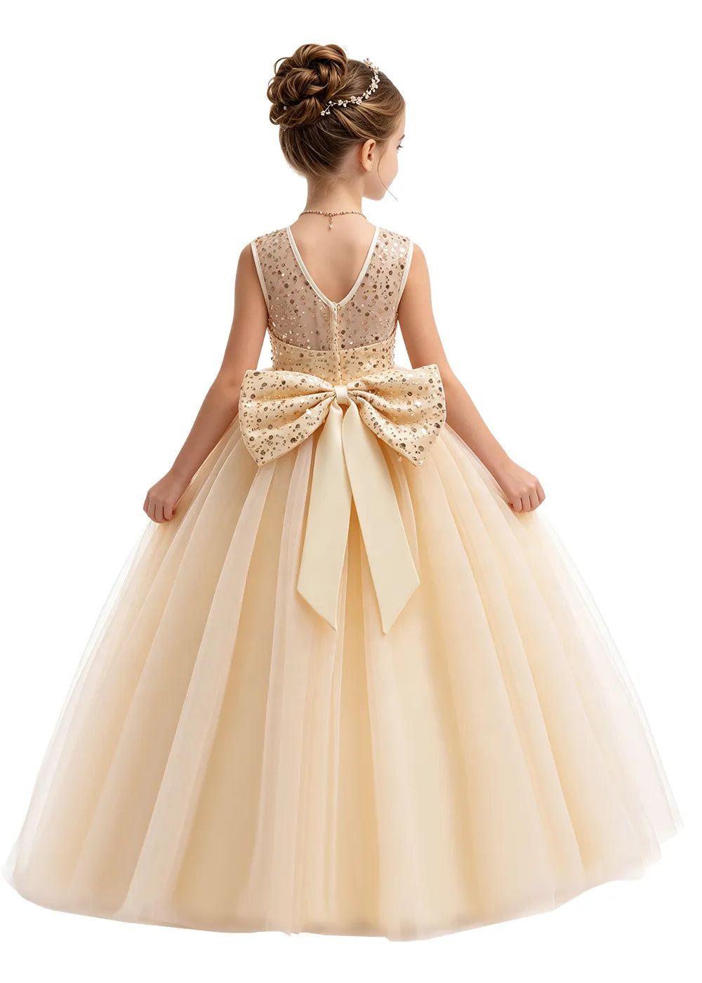 Bow Back Sparkle Tulle Flower Girl Dress