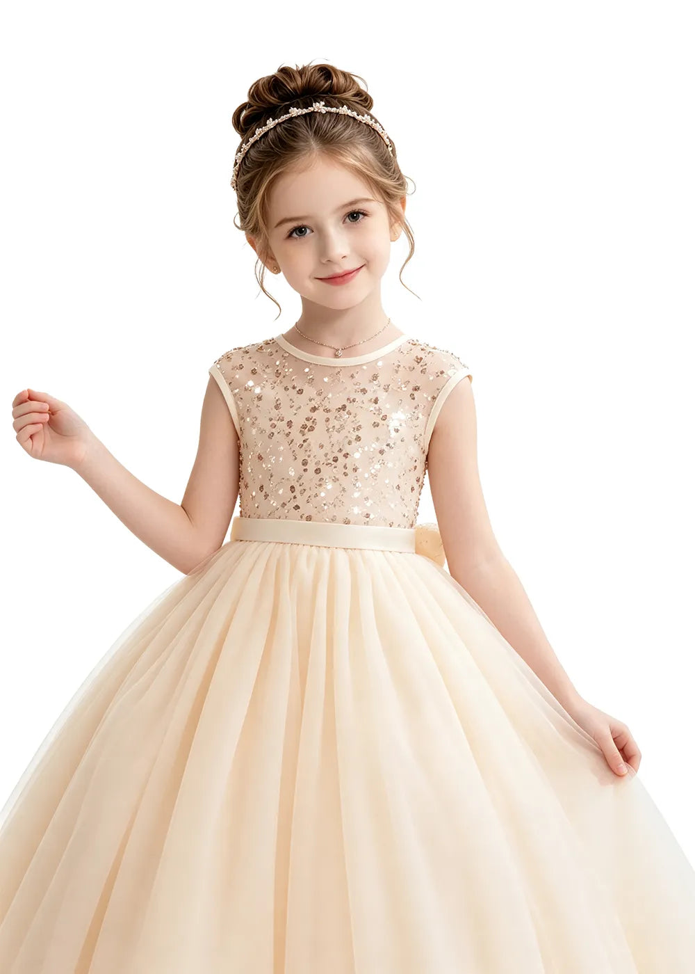 Bow Back Sparkle Tulle Flower Girl Dress