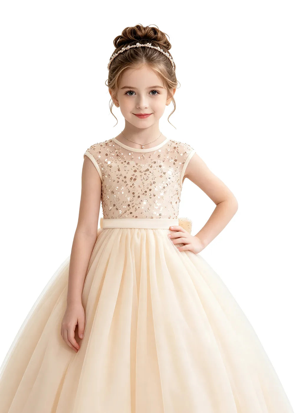 Bow Back Sparkle Tulle Flower Girl Dress