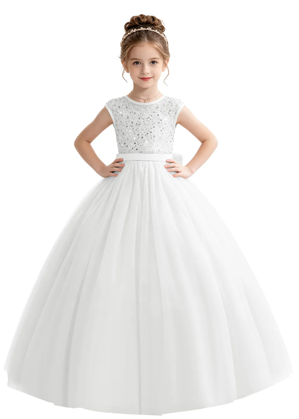 Bow Back Sparkle Tulle Flower Girl Dress