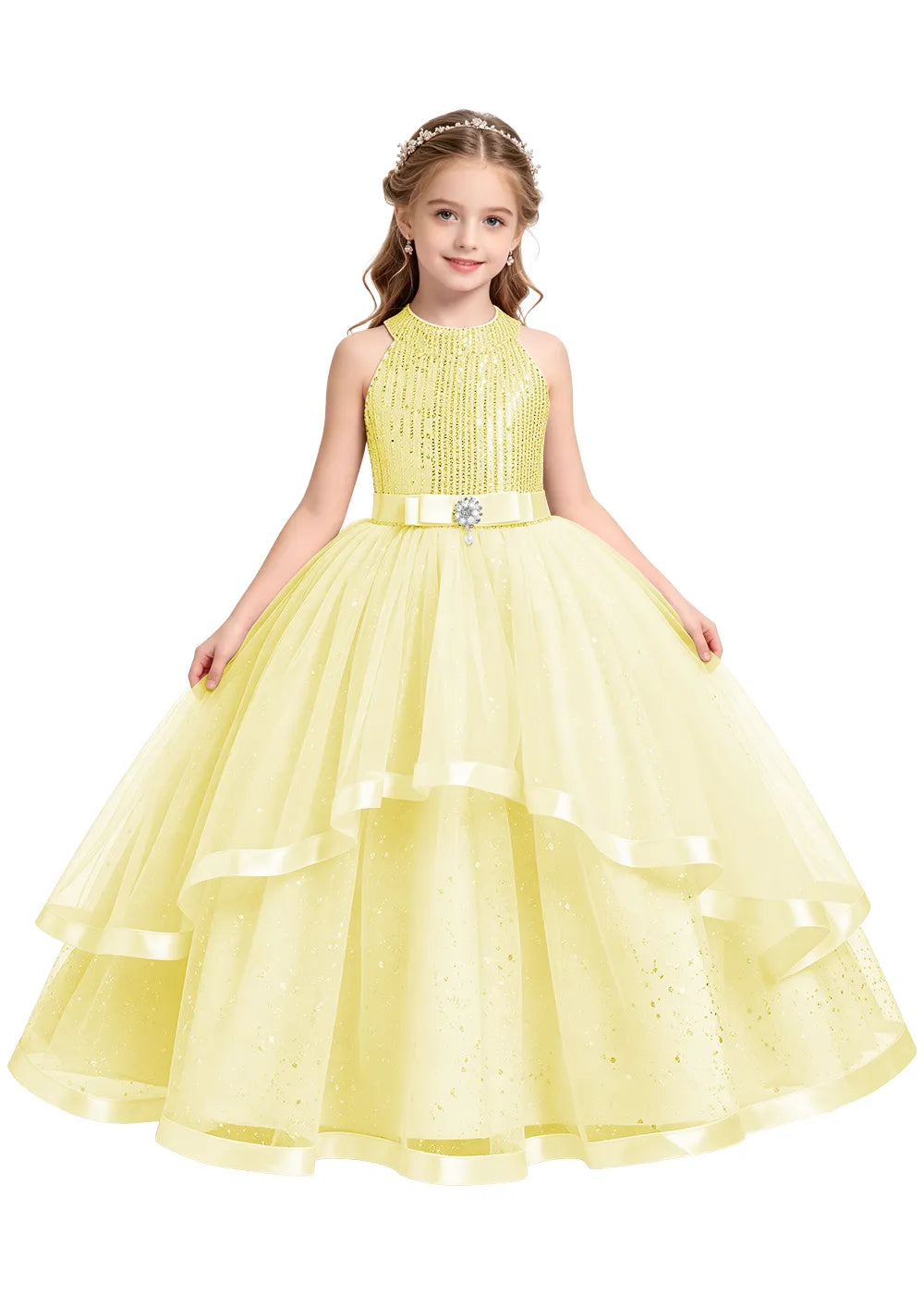 Elegant Glitter Tulle Girls Pageant Gown