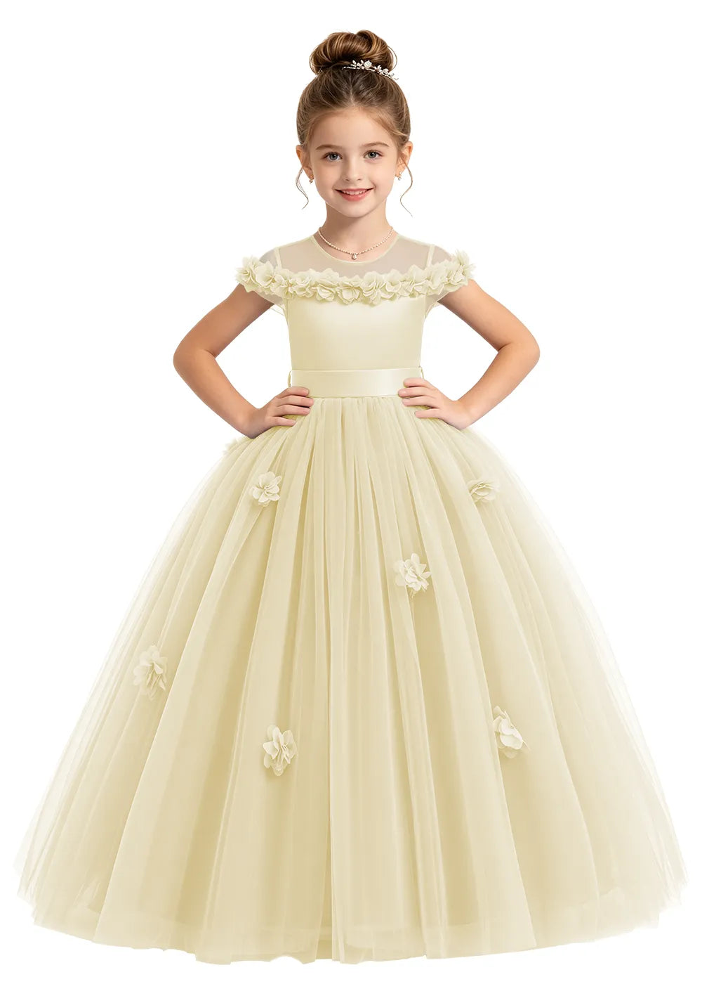 Illusion Neck Girls Princess Dress