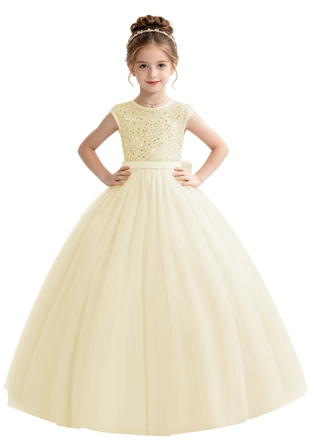 Bow Back Sparkle Tulle Flower Girl Dress