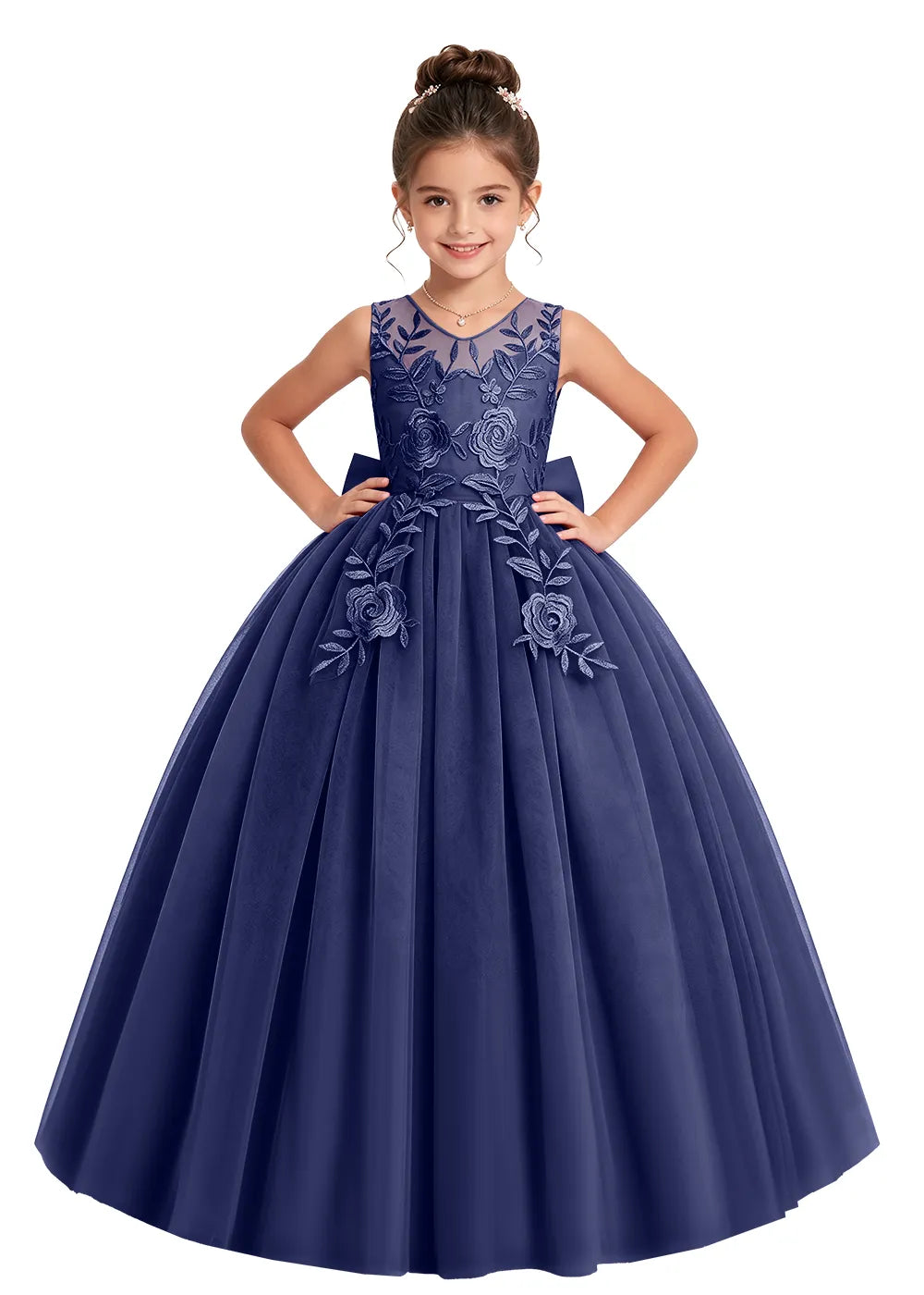 V-Back Floral Tulle Girls Gown