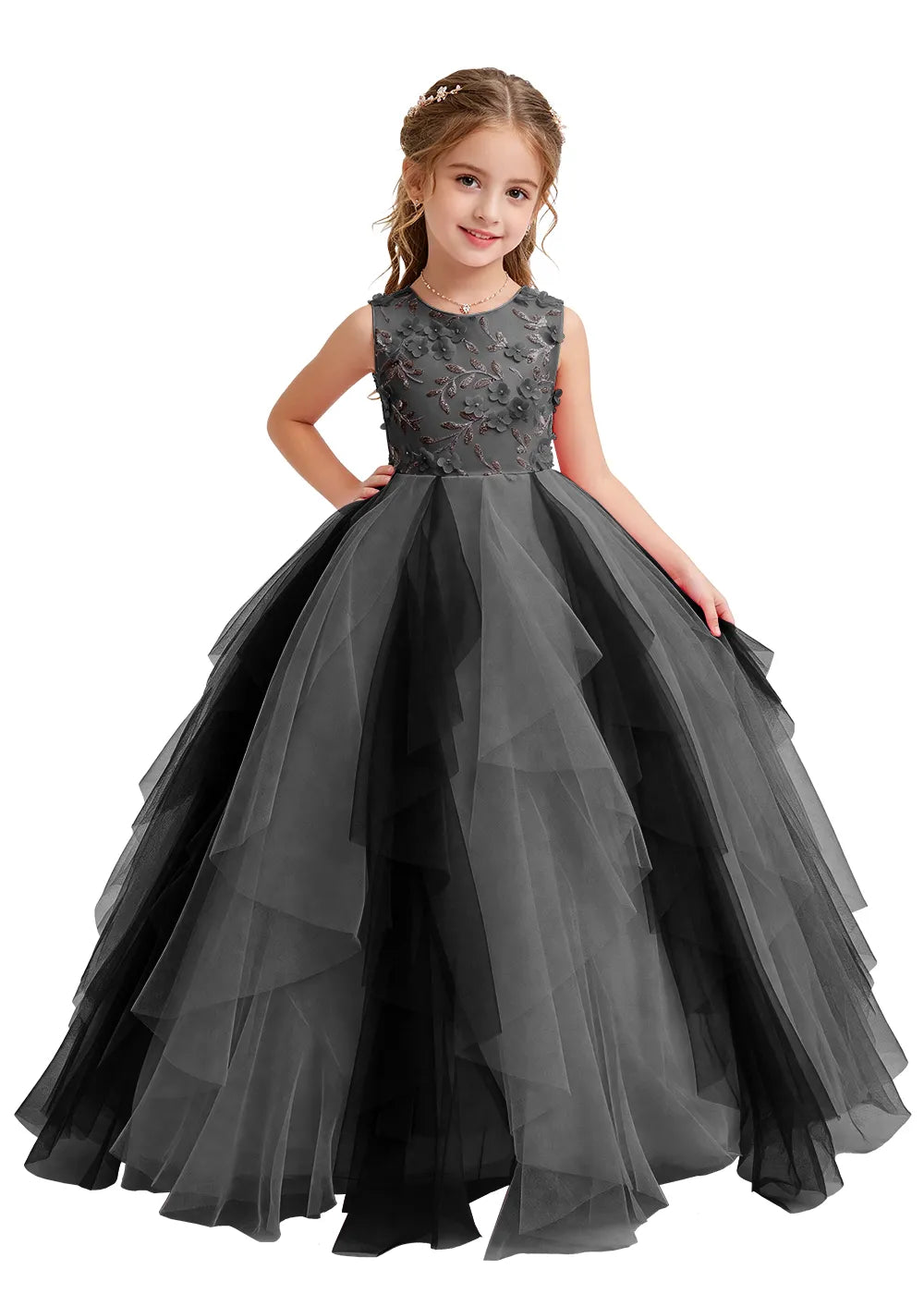 Layered Ruffle Tulle Ball Gown for Girls