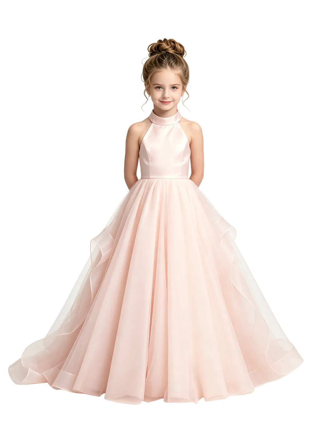 Halter Neck Bow-Back Tulle Girls Ball Gown