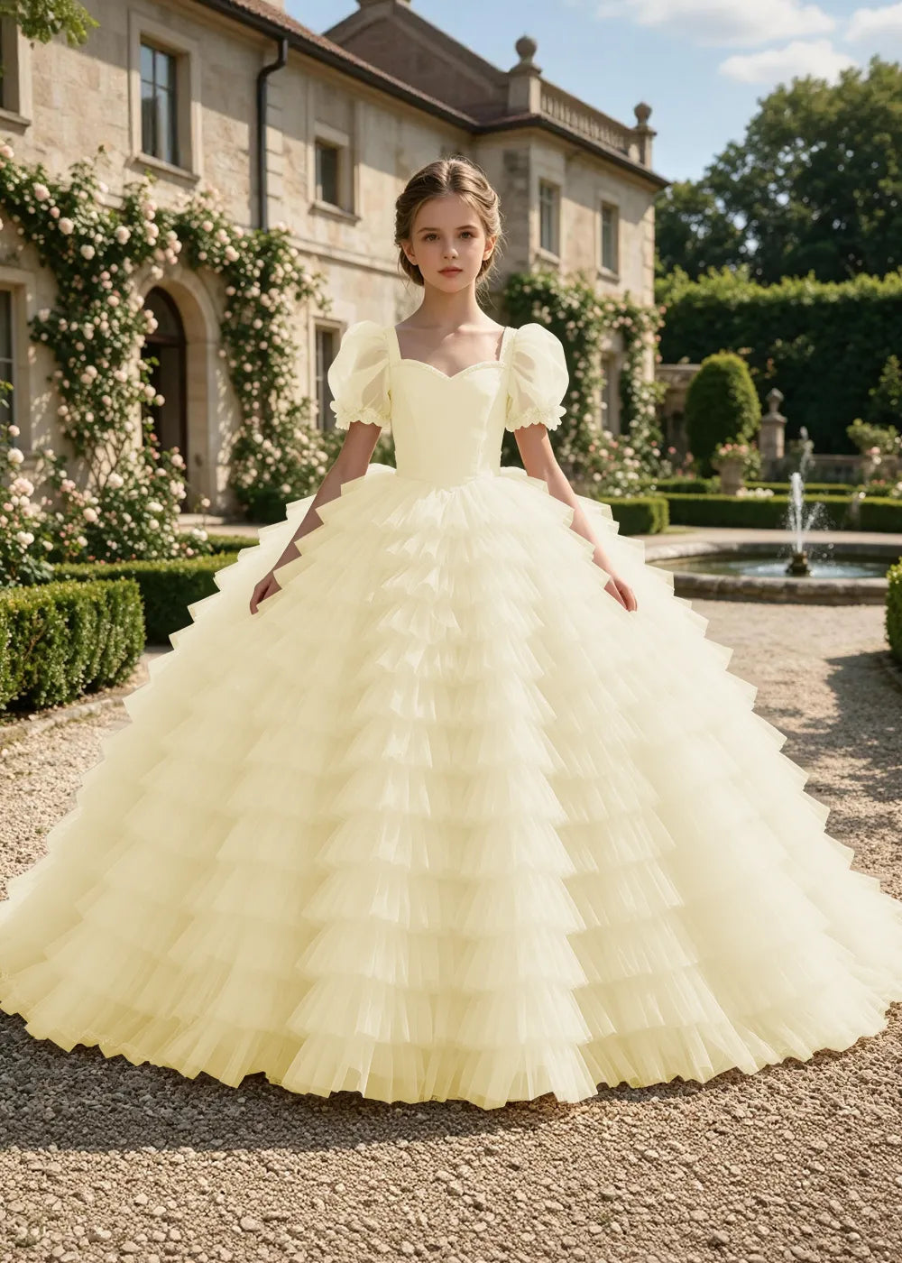 Puff Sleeve Corset-Back Junior Bridesmaid Gown