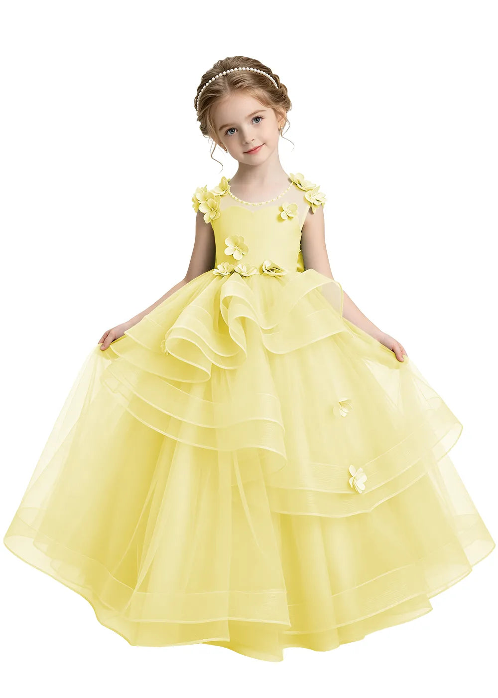 Layered Ruffle Tulle Girls Ball Gown