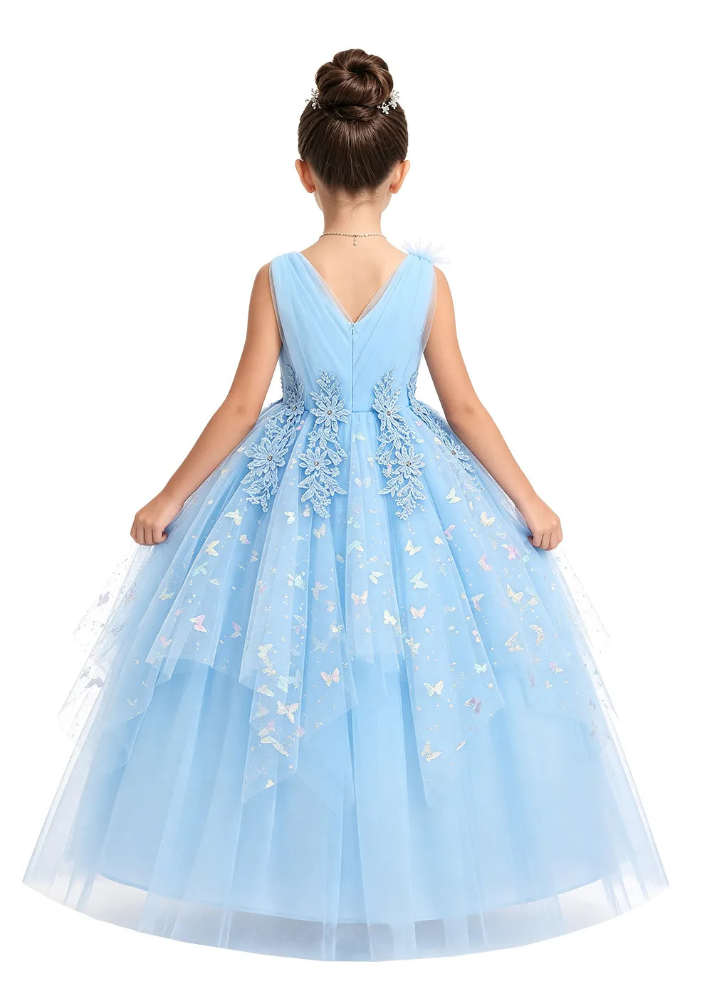 V-Neck Butterfly Flower Girl Dress