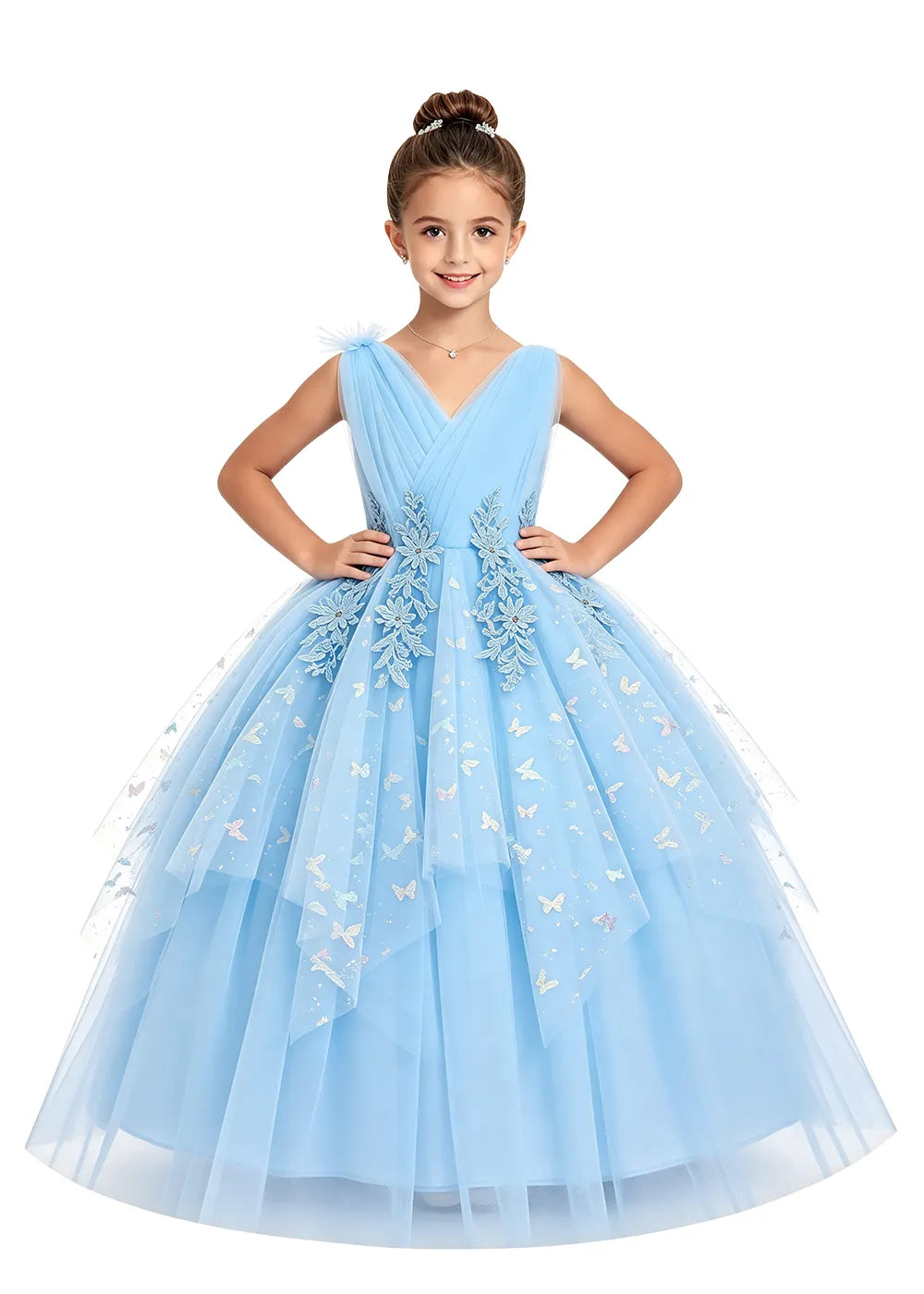 V-Neck Butterfly Flower Girl Dress