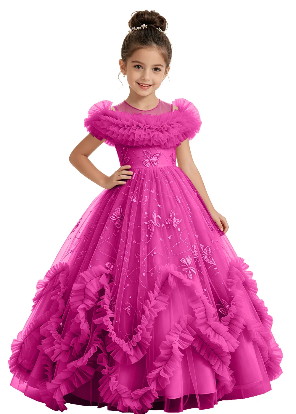 Illusion Neck Butterfly Flower Girl Dress