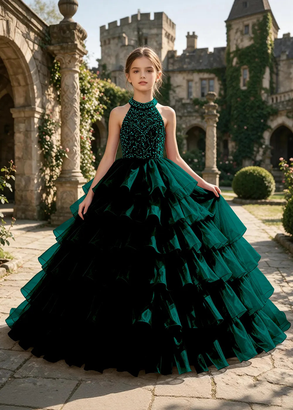 Embellished Ruffle Junior Formal Ball Gown
