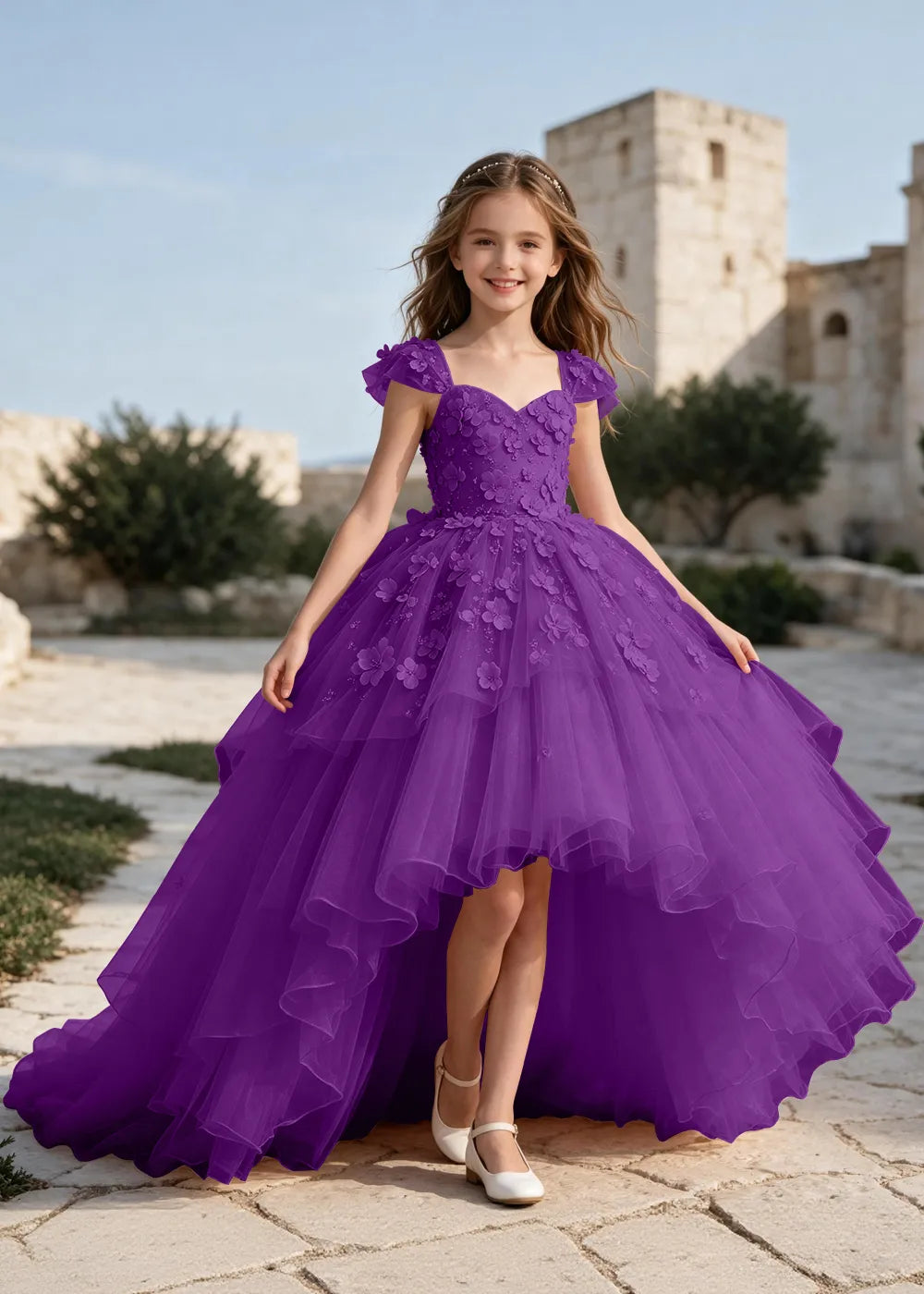 Elegant Flower Appliqué Princess Dress