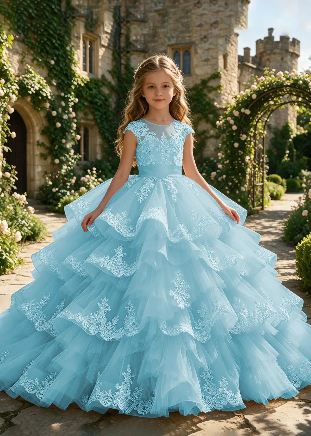 Illusion Cap Sleeve Junior Bridesmaid Dress