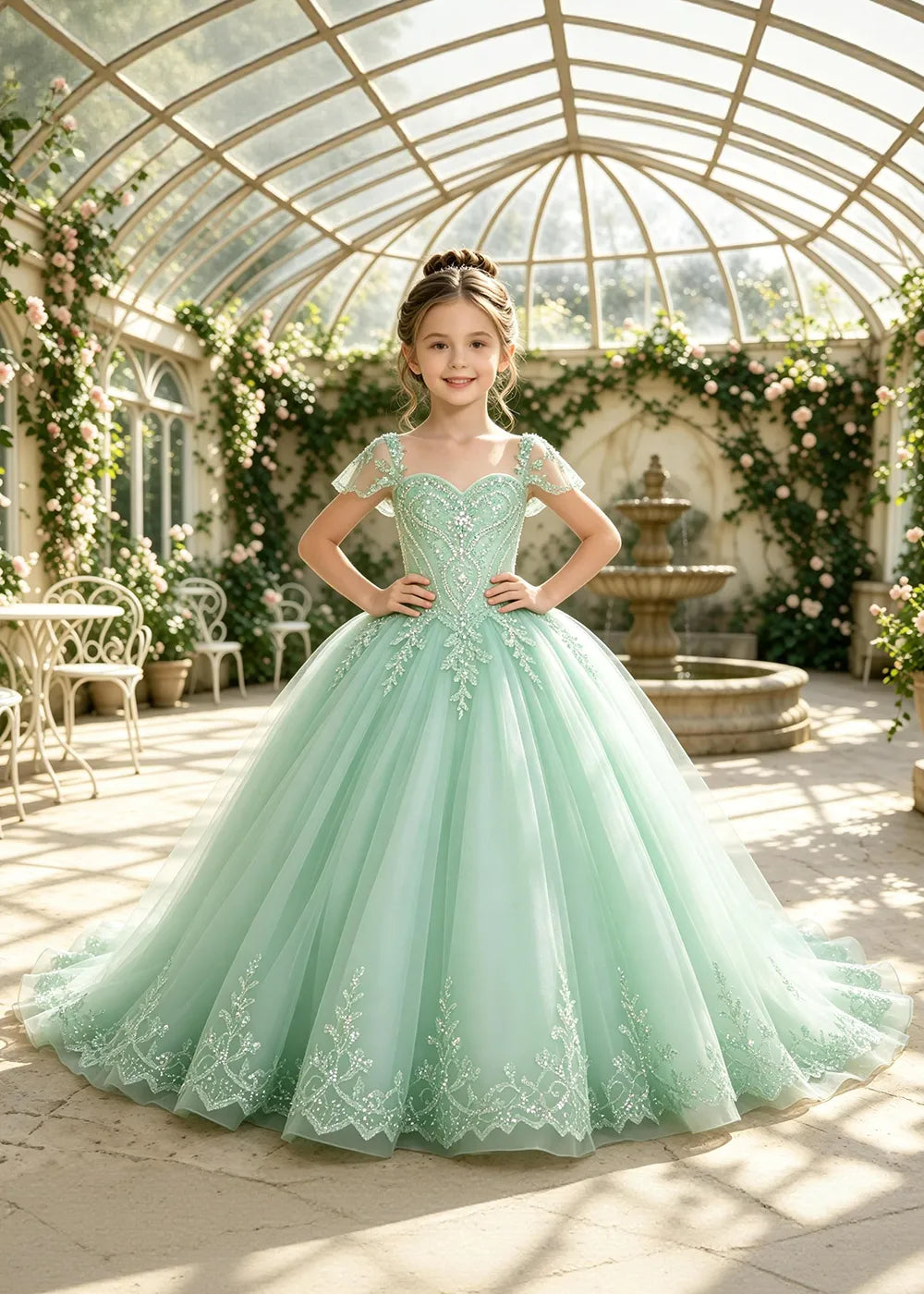 Embroidered Corset-Back Girls Formal Gown