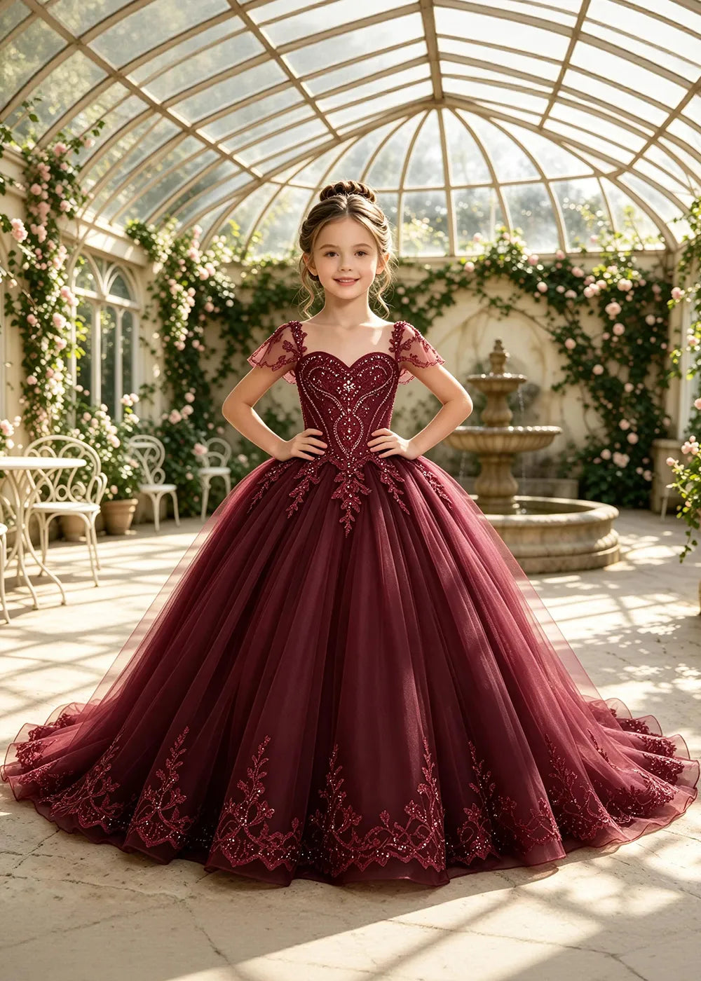 Embroidered Corset-Back Girls Formal Gown